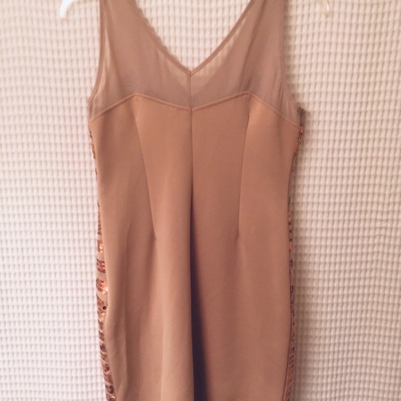 Nwt BEBE Gold Beige Sequin Bodycon Party Dress L - Picture 5 of 7